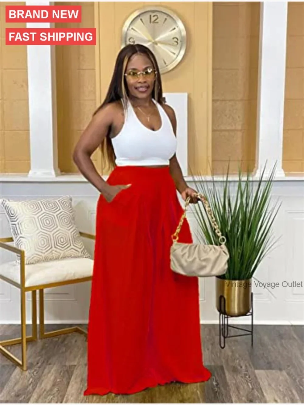 High Waisted Wide Leg Palazzo Pants with Pockets Loose Fit Casual - Picture 4 of 6